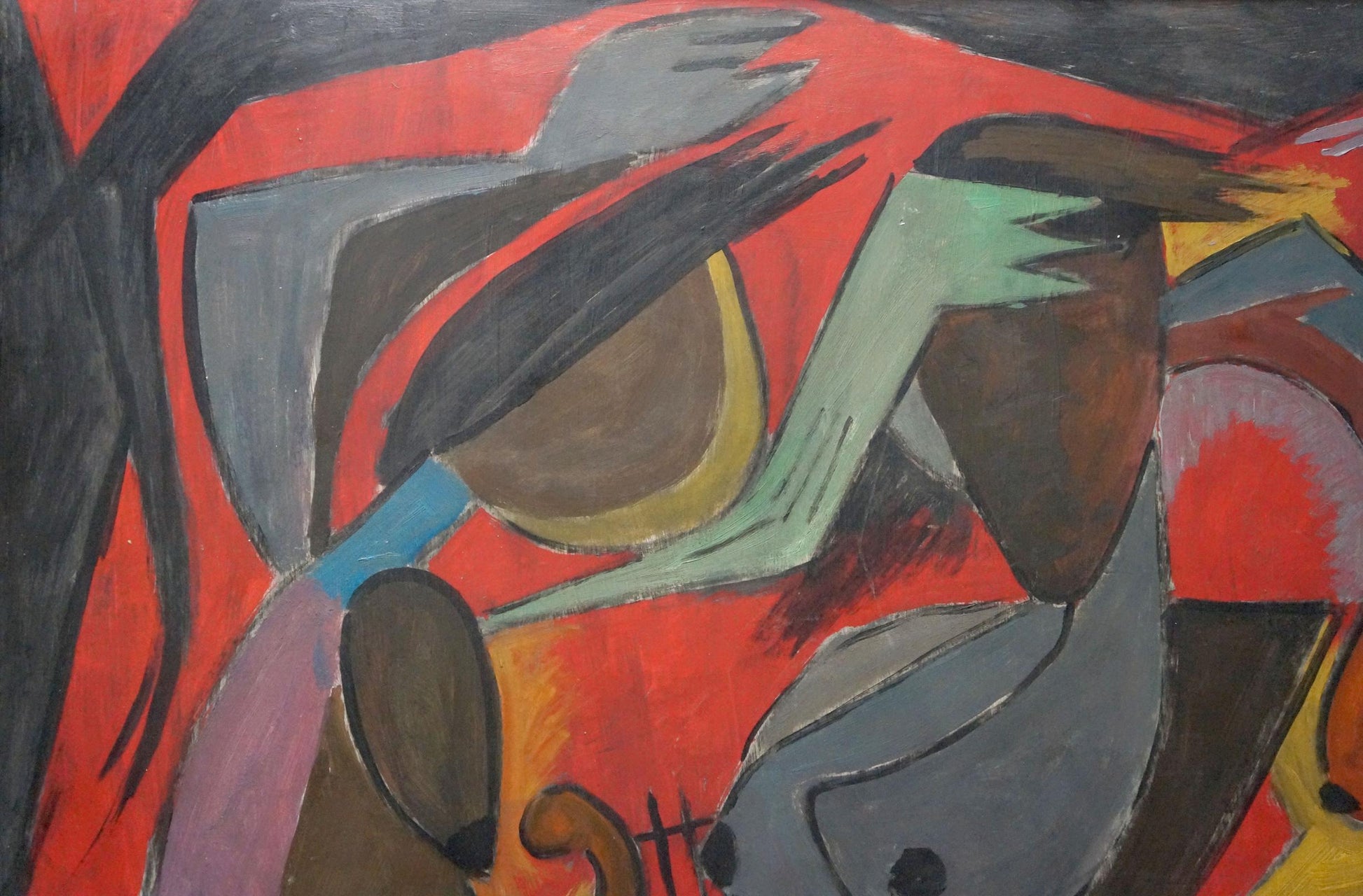 Abstract expressionist painting by Alexander Nikolaevich Volkov with bold red, gray, green strokes