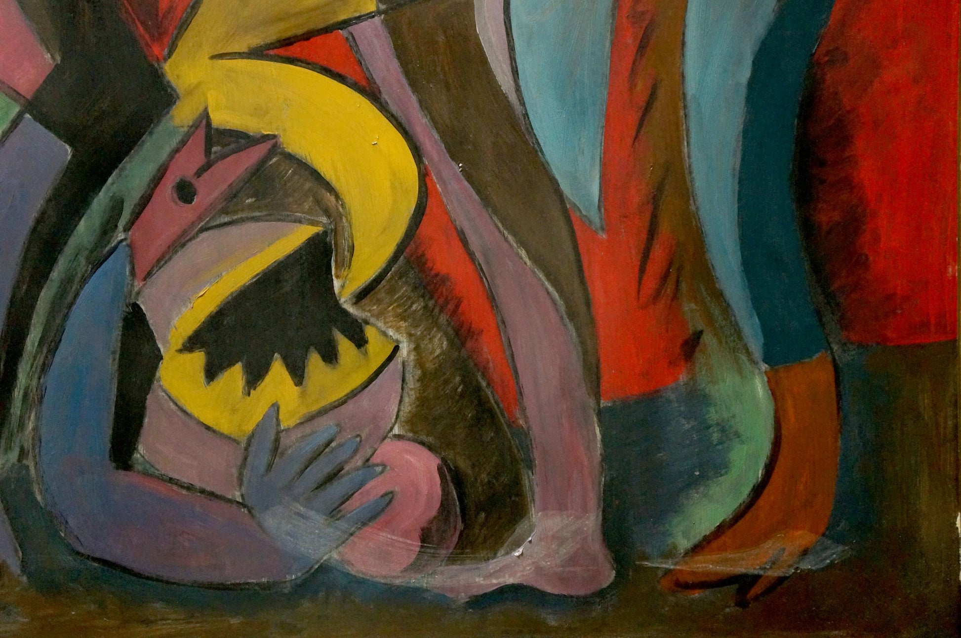 Abstract painting of female figures by Alexander Nikolaevich Volkov in vibrant bold shapes
