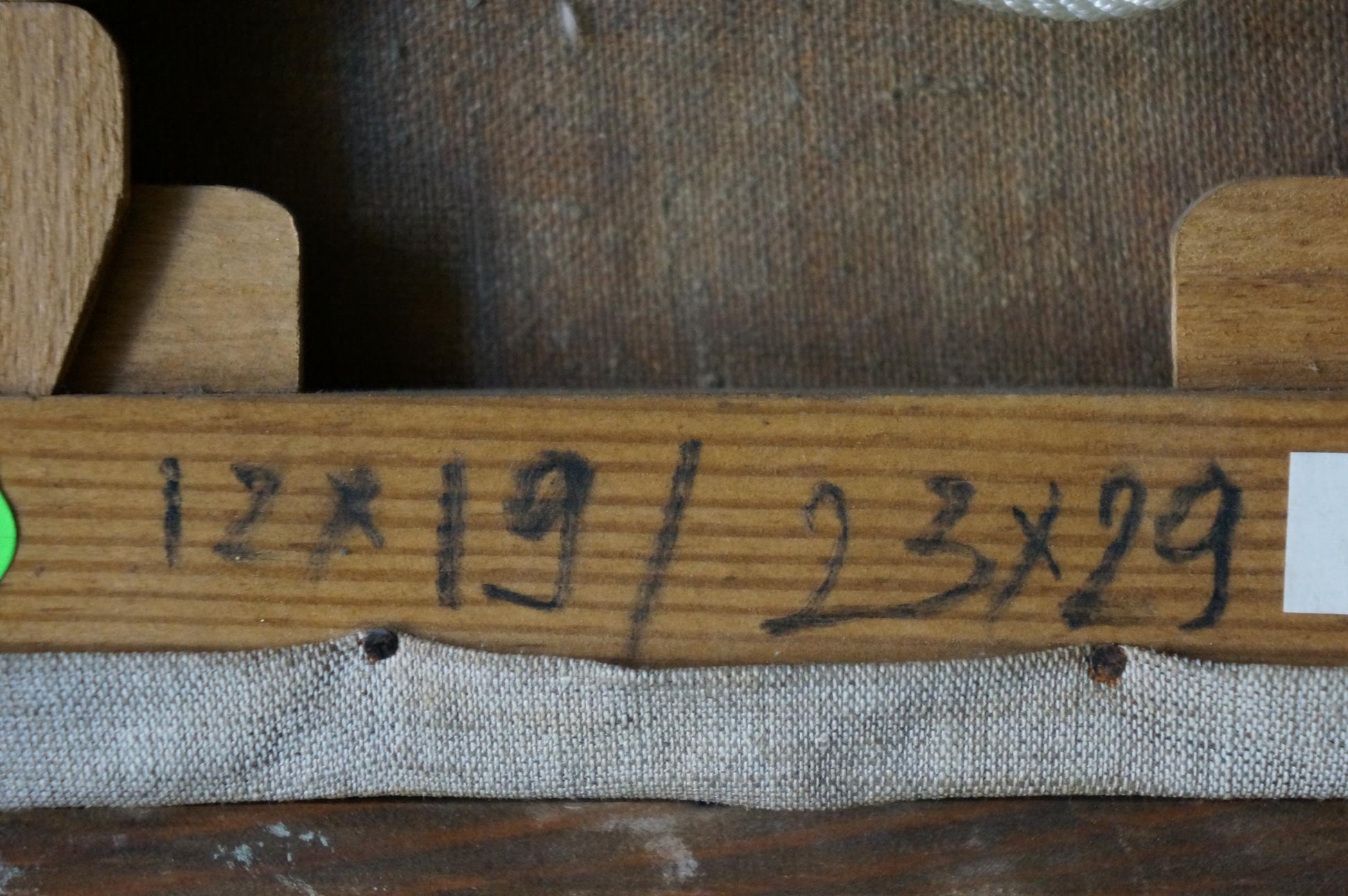 Oil painting Market landscape: wooden ruler with black handwritten measurements