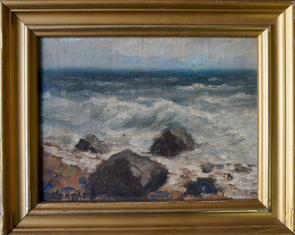 Oil painting Seascape with rocky shore by Vasily Sokolov in ornate gold frame