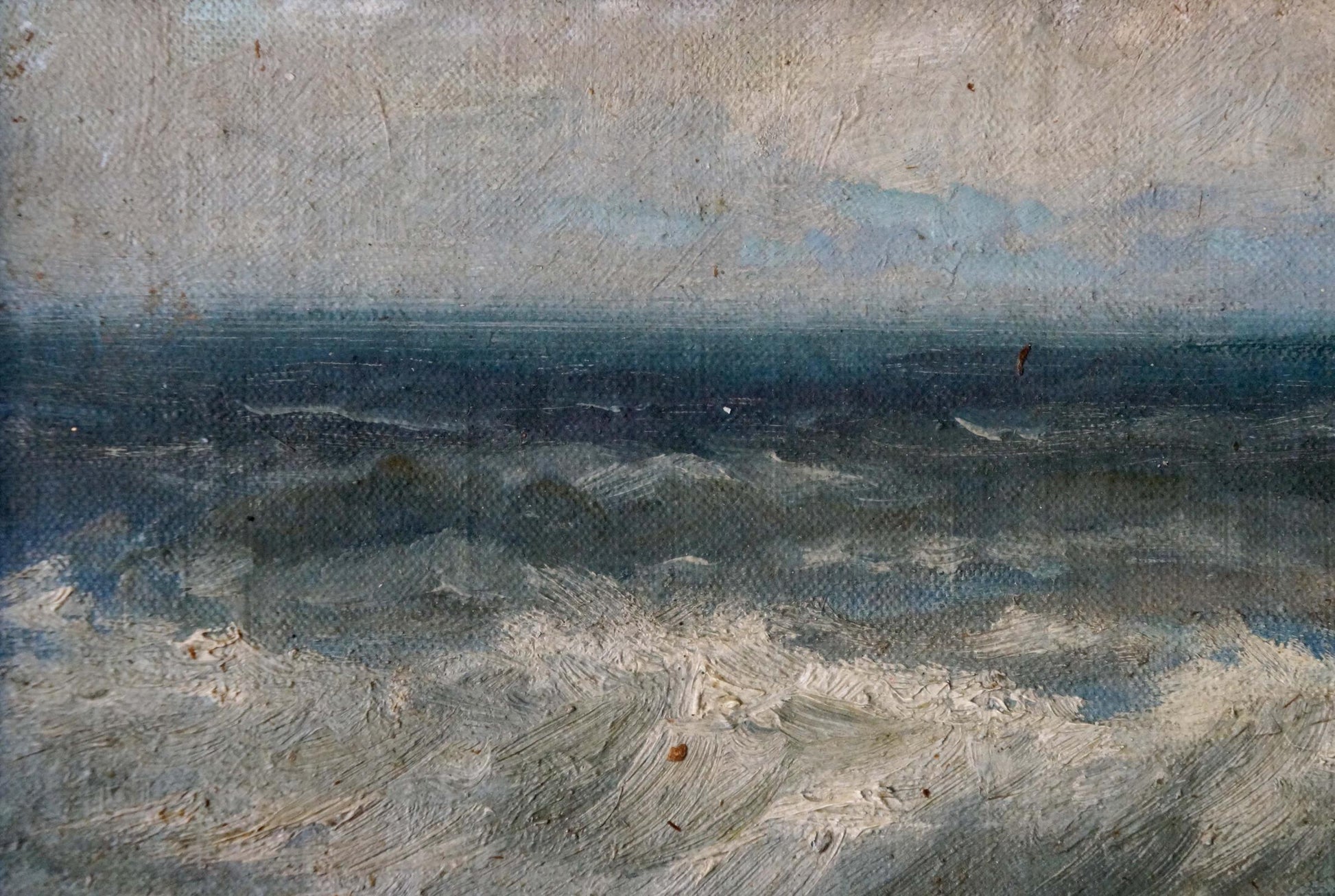 Oil painting of turbulent seascape with rocky shore by Vasily Sokolov