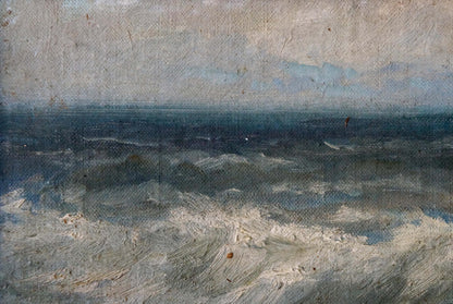 Oil painting of turbulent seascape with rocky shore by Vasily Sokolov