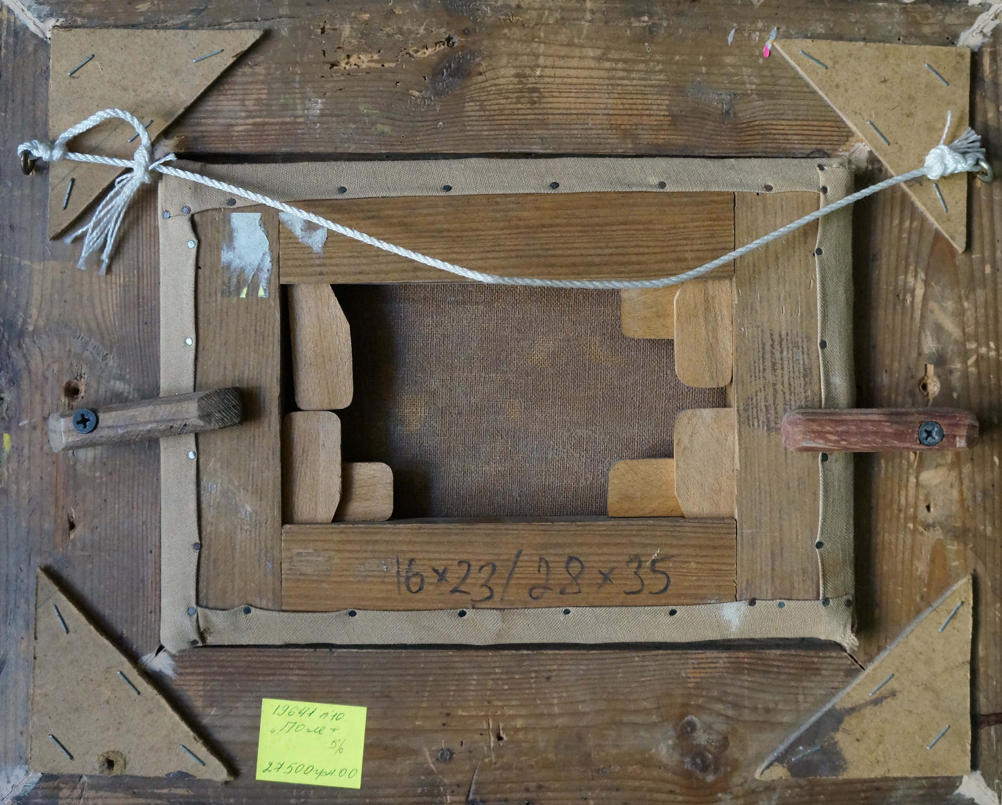 Back of Oil painting Field framed canvas with stretcher bars and handwritten dimensions