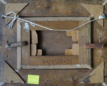 Back of Oil painting Field framed canvas with stretcher bars and handwritten dimensions