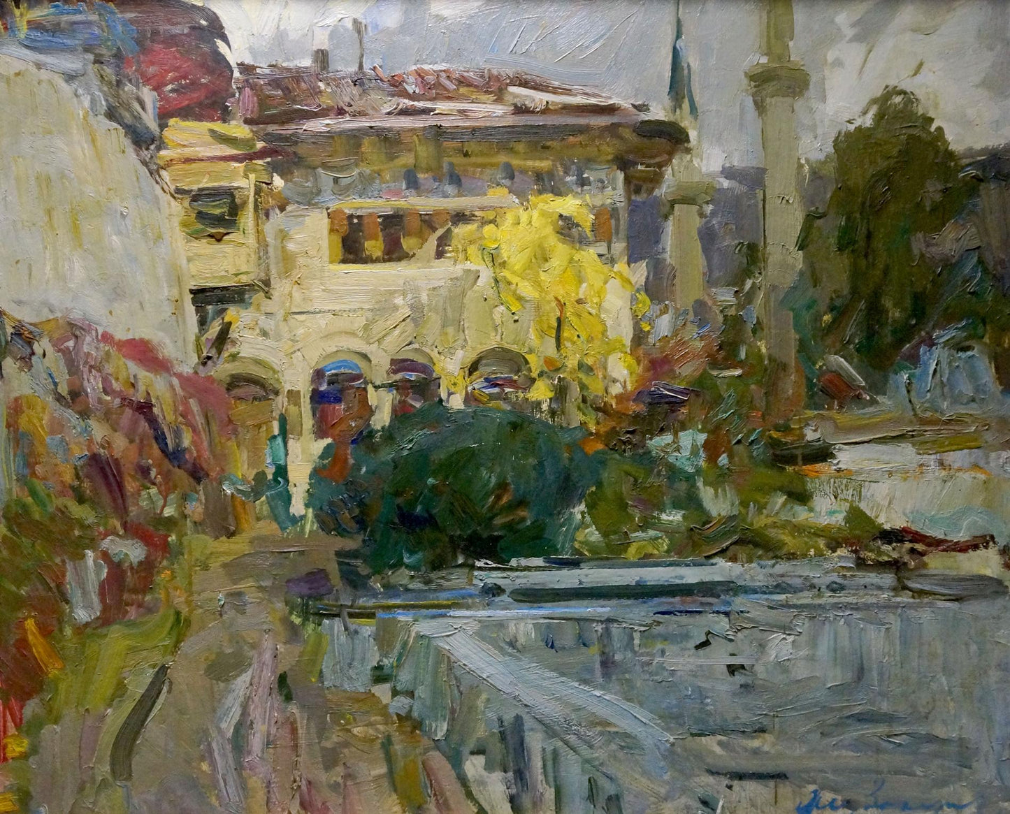 Impressionistic Istanbul street by Fedor Zakharov in warm tones