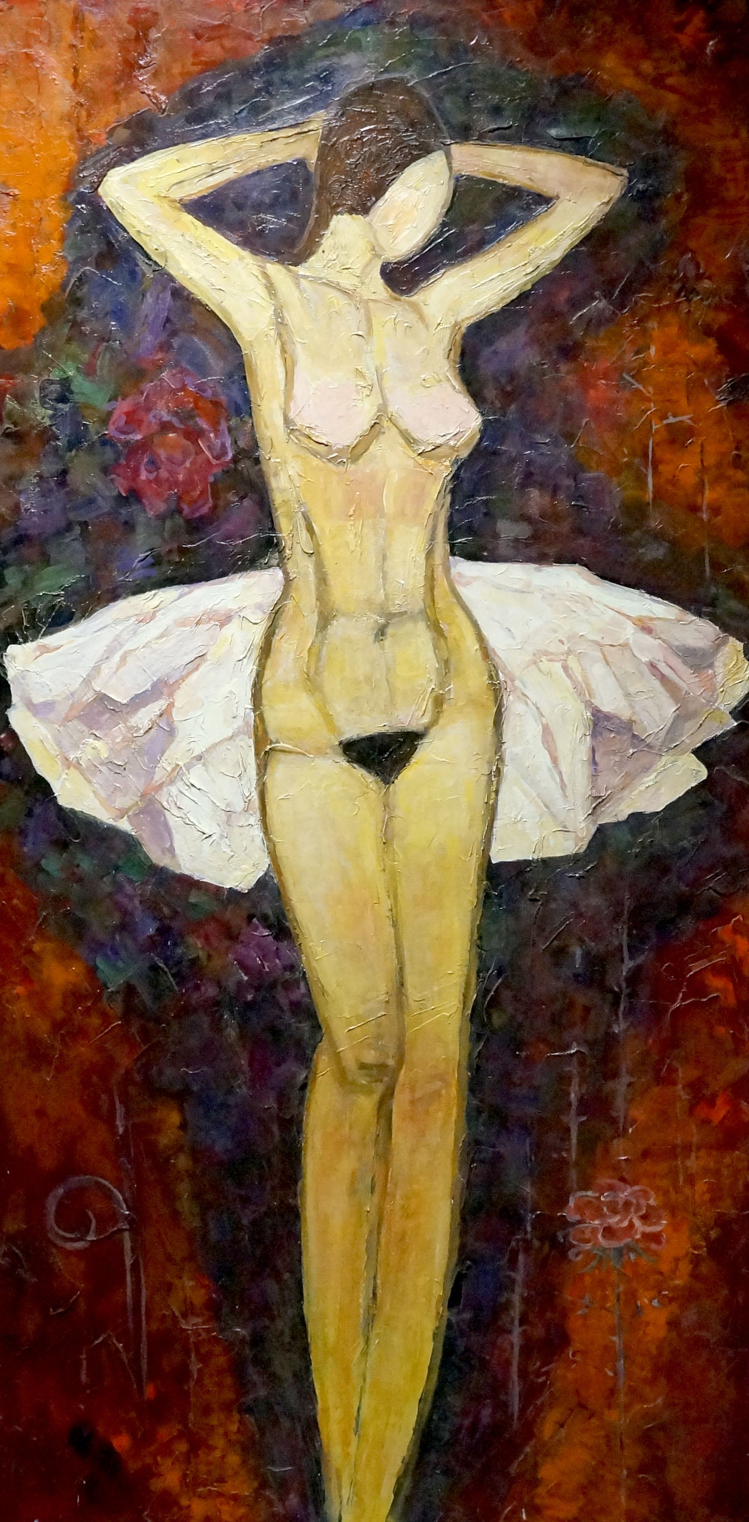 Oil painting of figure ballerina in tutu with rose and thorns by Semykina Lyudmila Nikolaevna