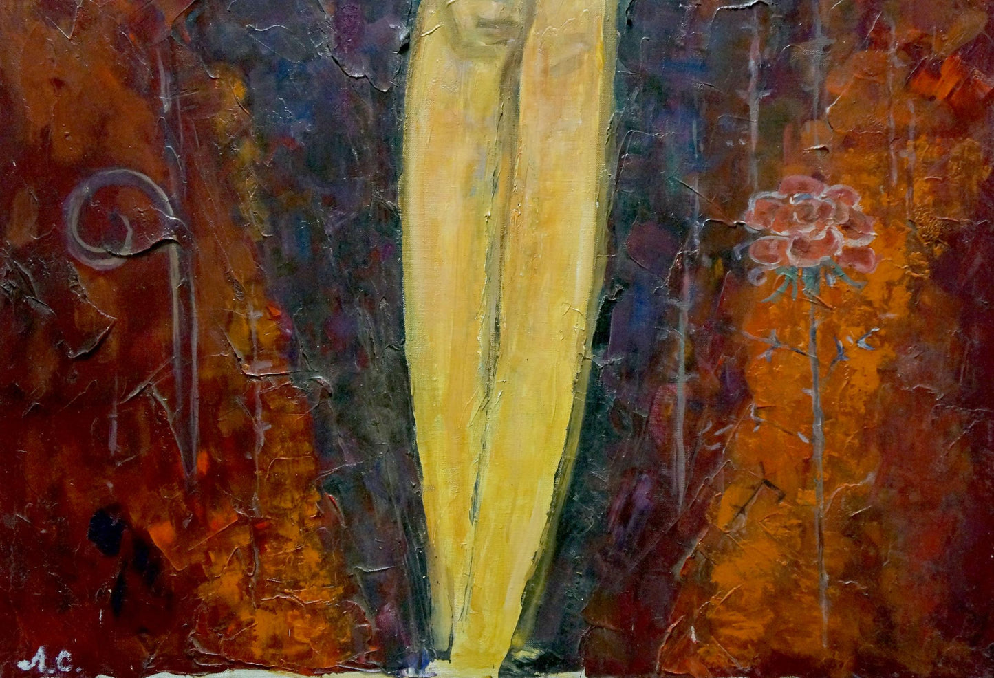 Oil painting of figure ballerina and thorny roses by Semykina Lyudmila Nikolaevna
