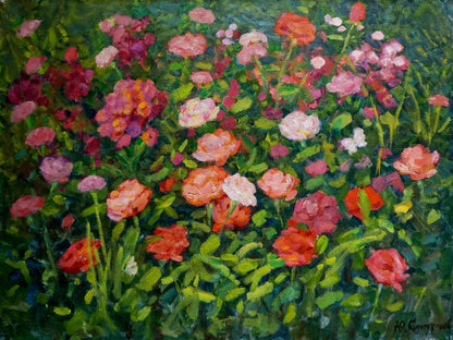 Vibrant oil painting of rose fields by Smirnov Yuri Alexandrovich