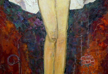 Oil painting of figure ballerina legs with thorny rose by Semykina Lyudmila Nikolaevna