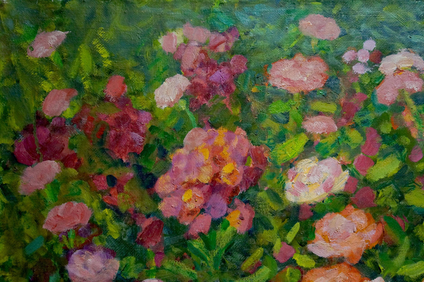 Vibrant oil painting of rose fields by Smirnov Yuri Alexandrovich
