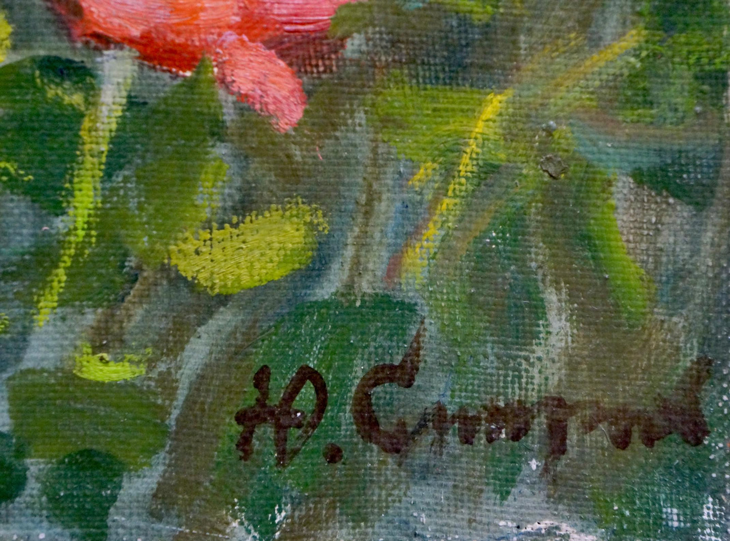 Impressionistic oil painting of vibrant red rose by Smirnov Yuri Alexandrovich