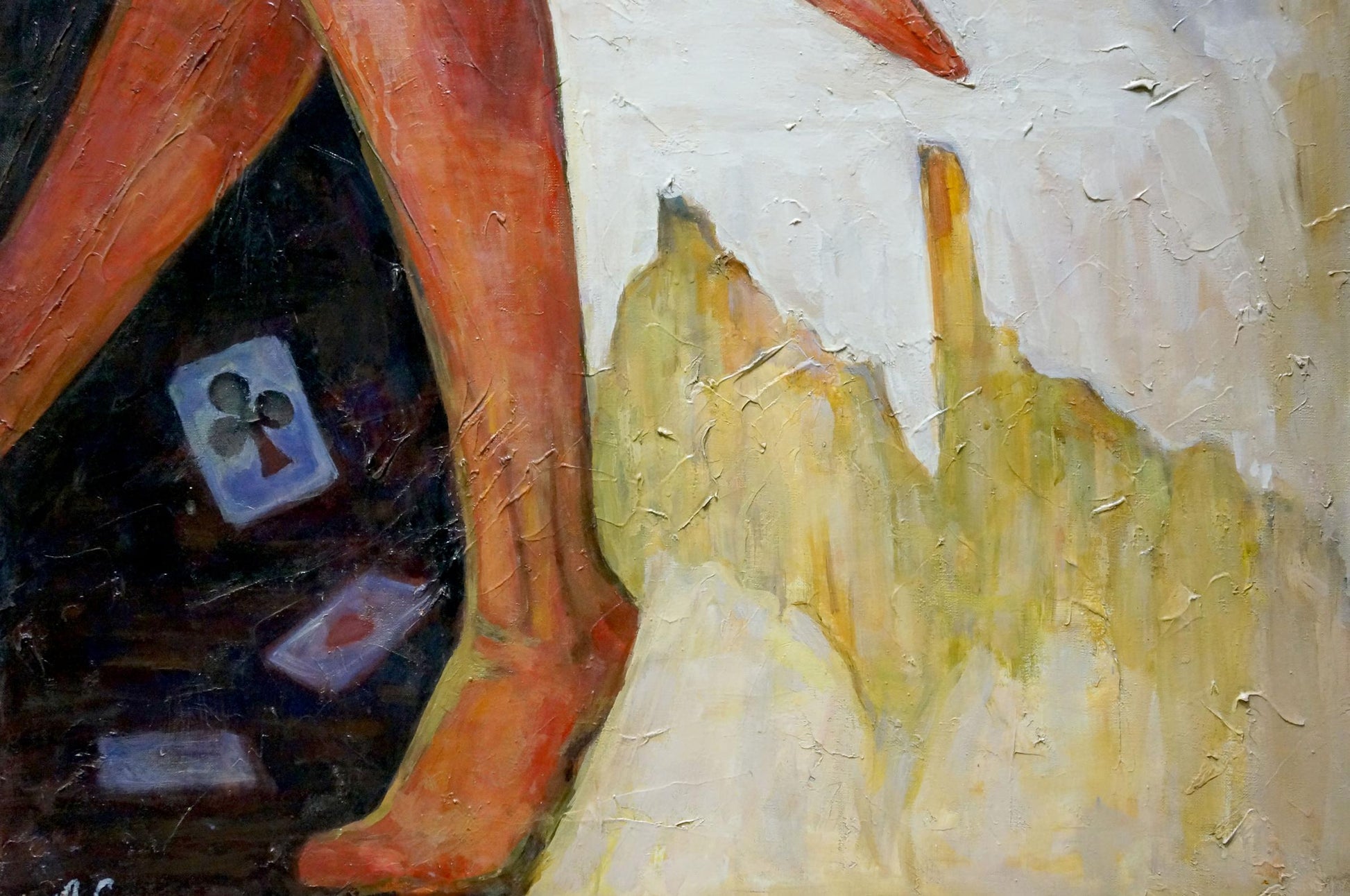 Oil painting Ballerina game by Semykina Lyudmila Nikolaevna with orange legs in heels