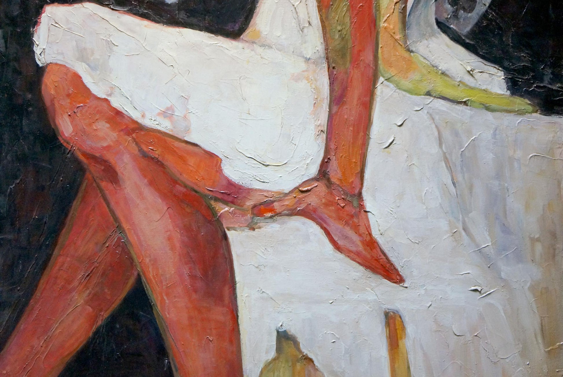 Textured impressionistic oil painting of ballerina legs by Semykina Lyudmila Nikolaevna