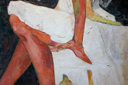 Textured impressionistic oil painting of ballerina legs by Semykina Lyudmila Nikolaevna