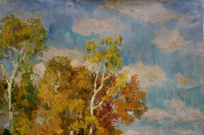 Autumn oil painting Falling golden leaves by Alexander Mynka