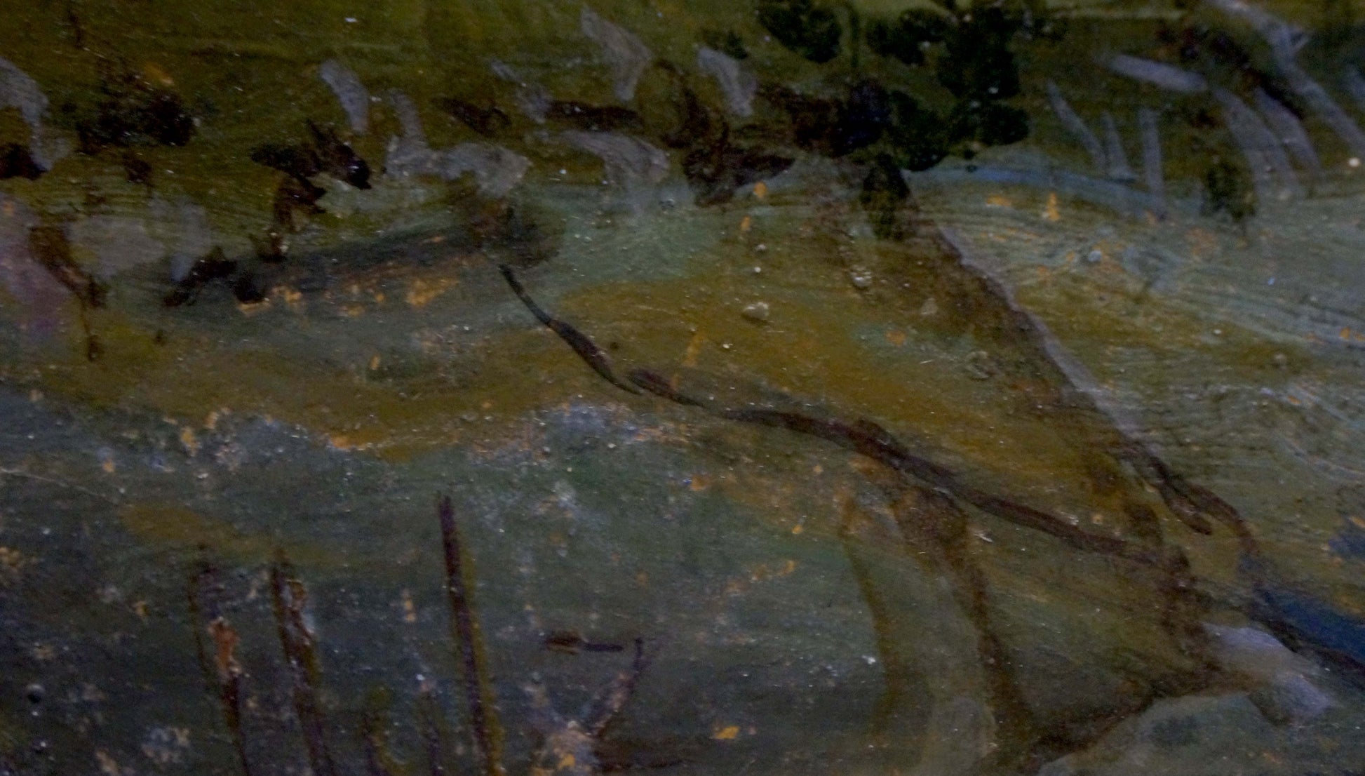 Textured impressionistic oil painting of holidays at sea on sailboats in murky greenish-yellow water
