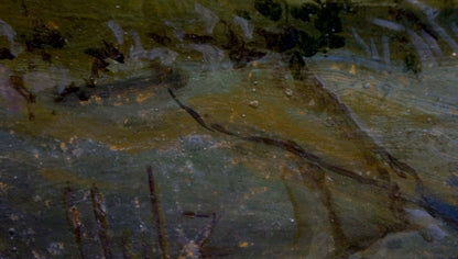 Textured impressionistic oil painting of holidays at sea on sailboats in murky greenish-yellow water