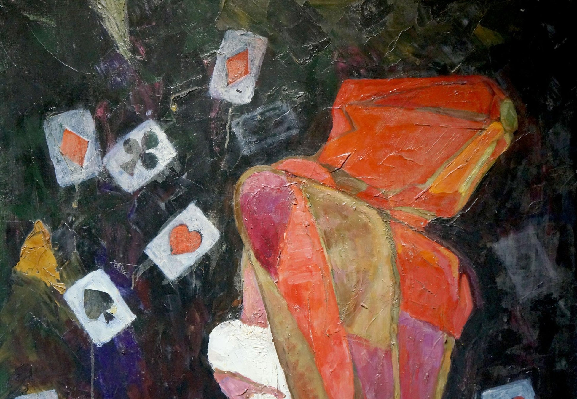 Textured impressionistic oil painting of hand holding cards by Semykina Lyudmila Nikolaevna