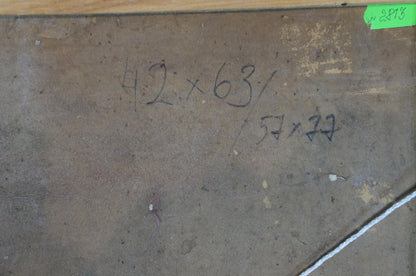 Back of oil painting Holidays at sea on sailboats with weathered concrete measurements and green price tag