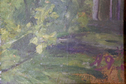 Oil painting View from the yard by Yarovoy Nikolay Nikolaevich, textured forest scene