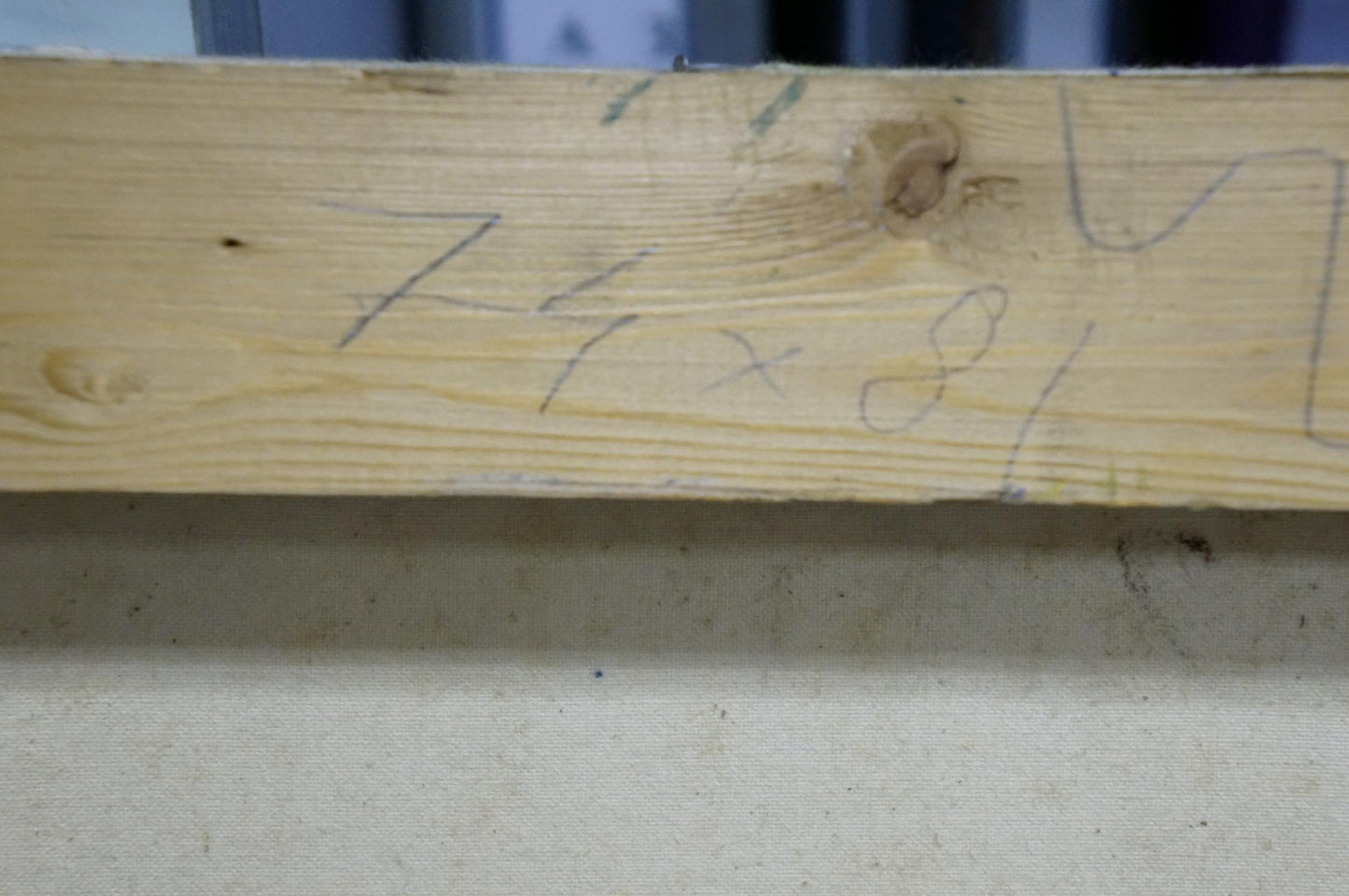 Back of Sergey Shapovalov oil painting with light wooden beam markings