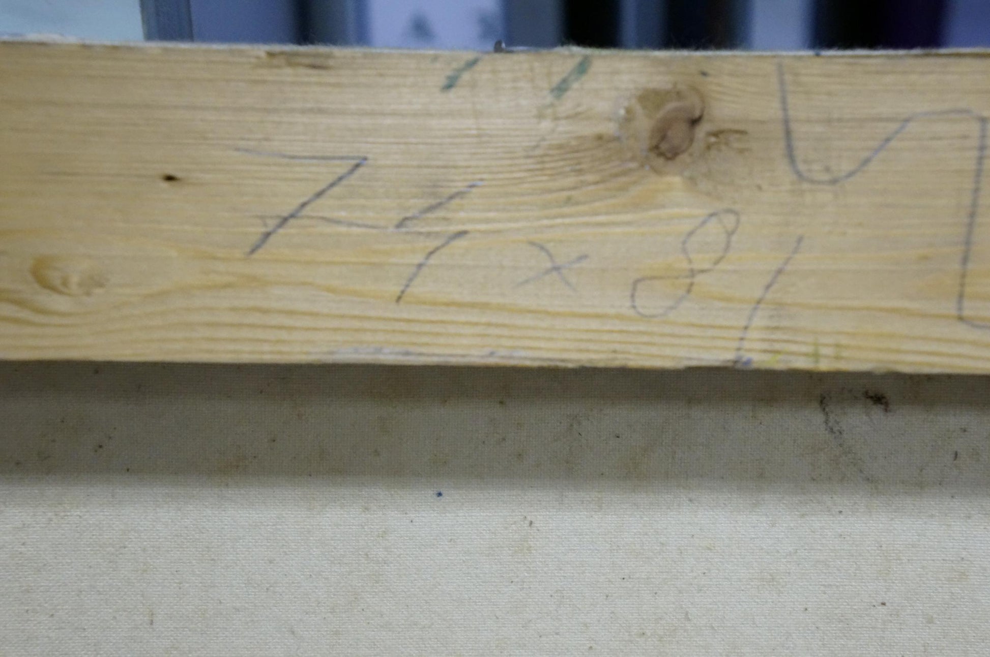 Back of Sergey Shapovalov oil painting with light wooden beam markings
