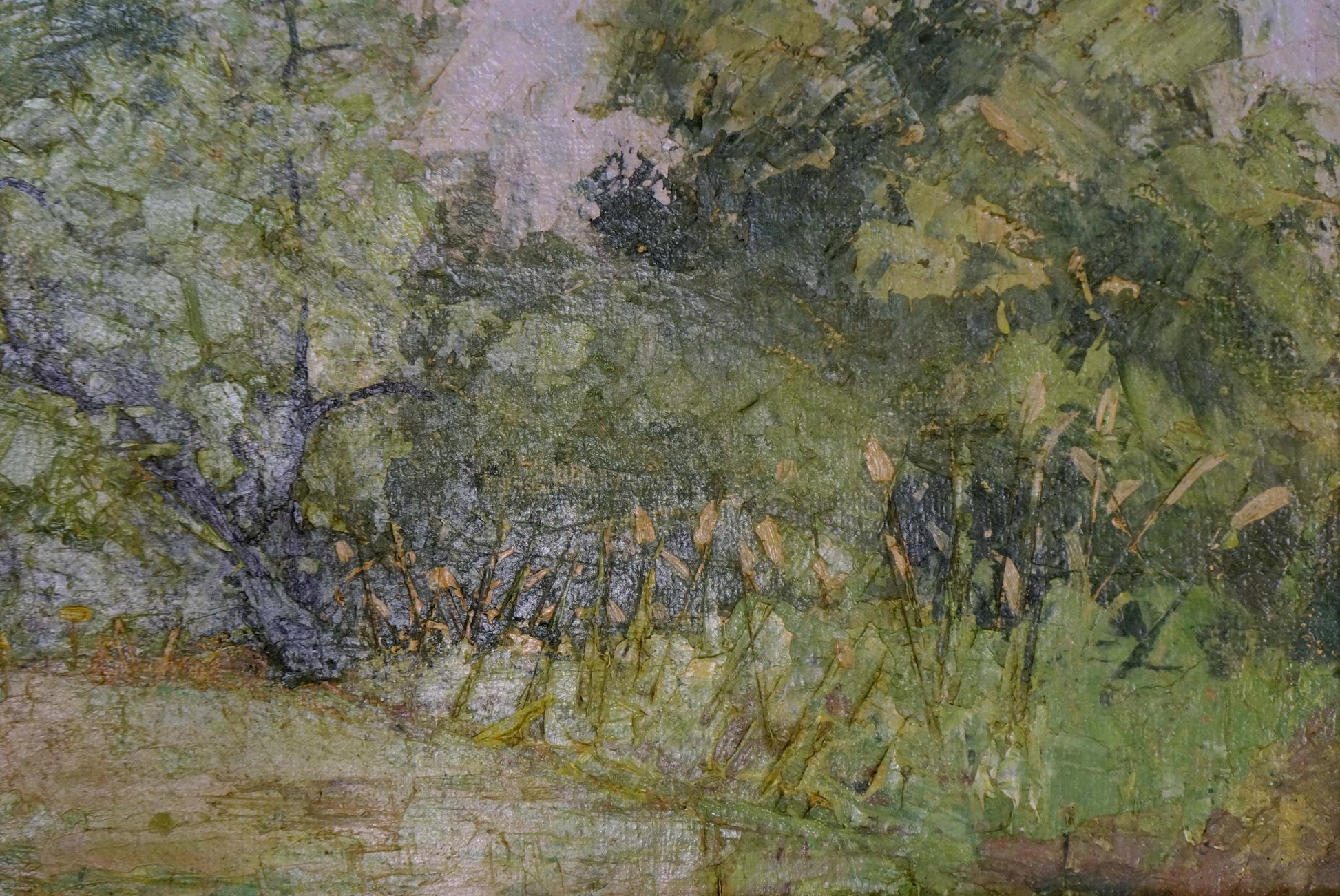 Textured impressionist oil painting of lush green forest by Yakovlev B. N