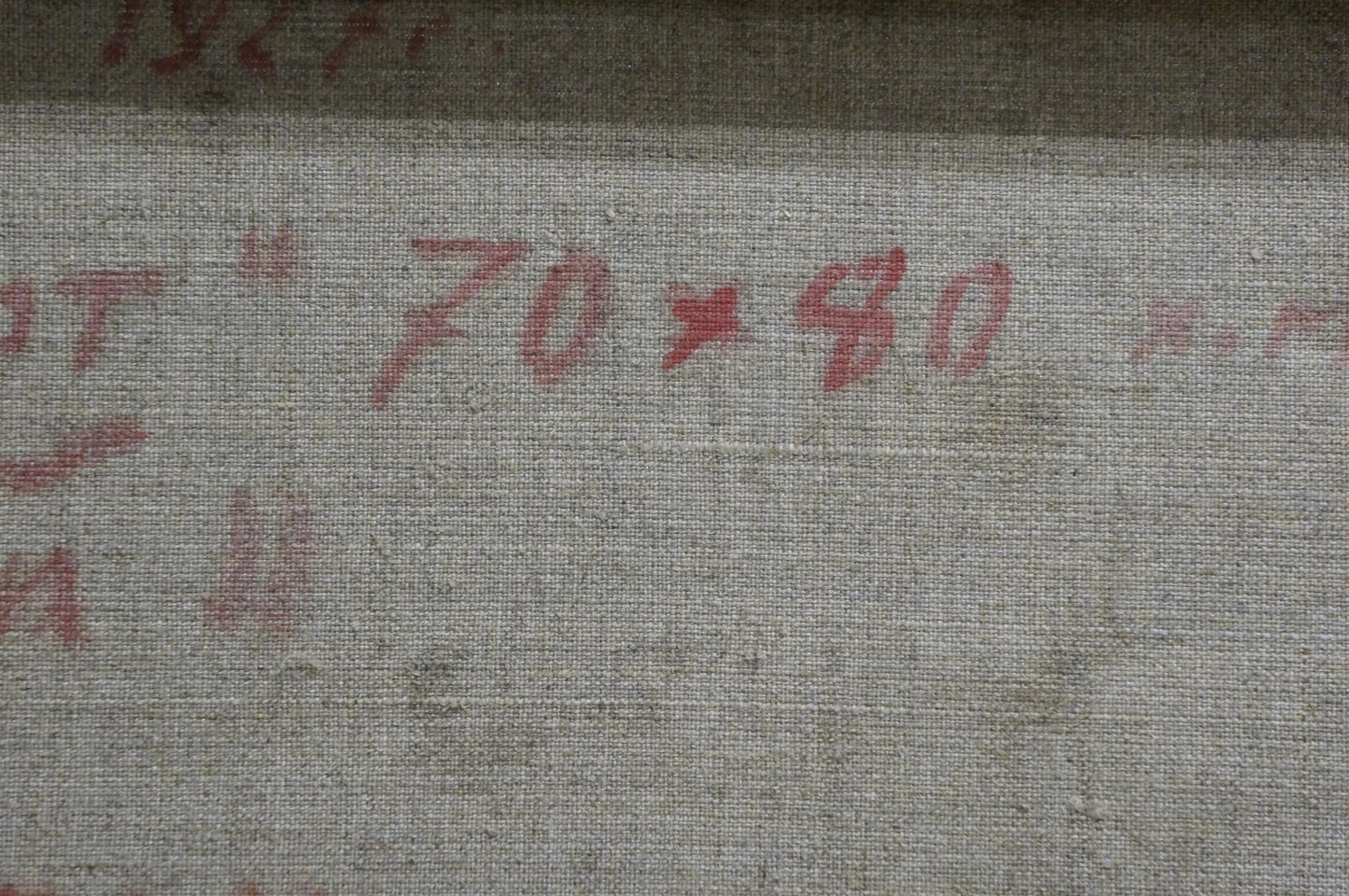 Gray textured fabric with faded red markings in Golub Stepan Filippovich oil painting