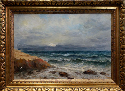 Oil painting Sea waves by Sokolov Evgeny Mikhailovich, moody coastal scene