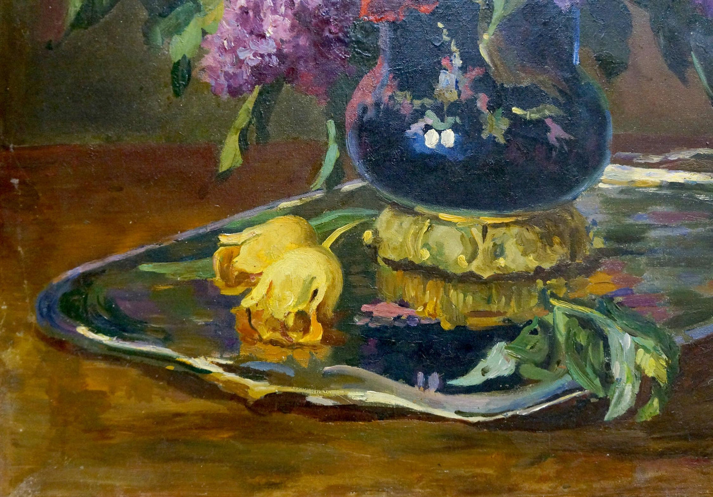 Oil painting Lilac in dark blue floral vase by Kerzhner Alexander Haskelevich