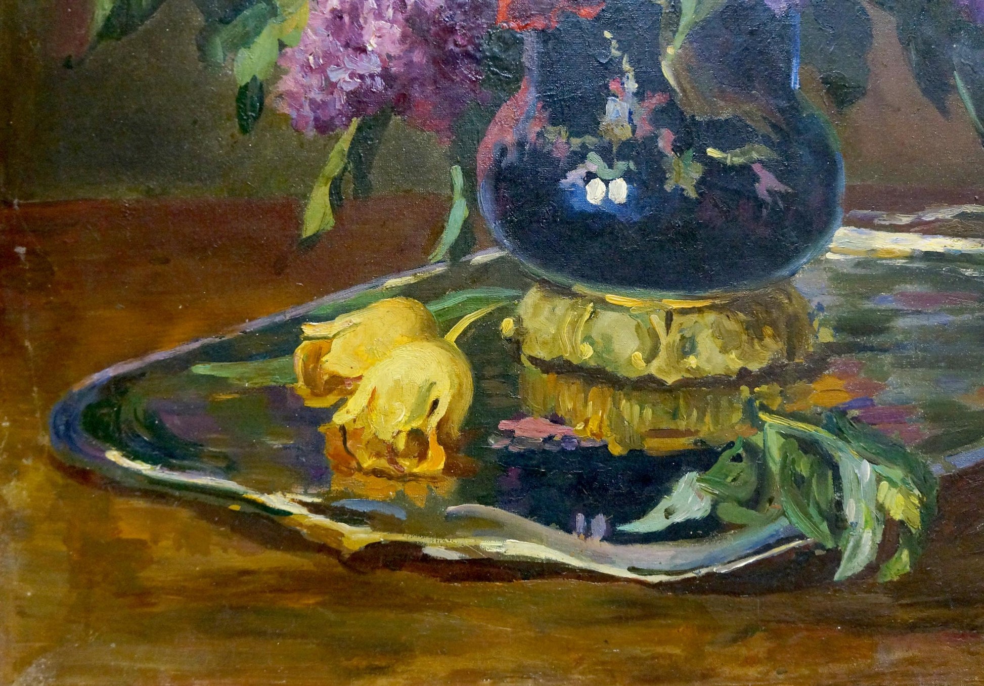 Oil painting Lilac in dark blue floral vase by Kerzhner Alexander Haskelevich