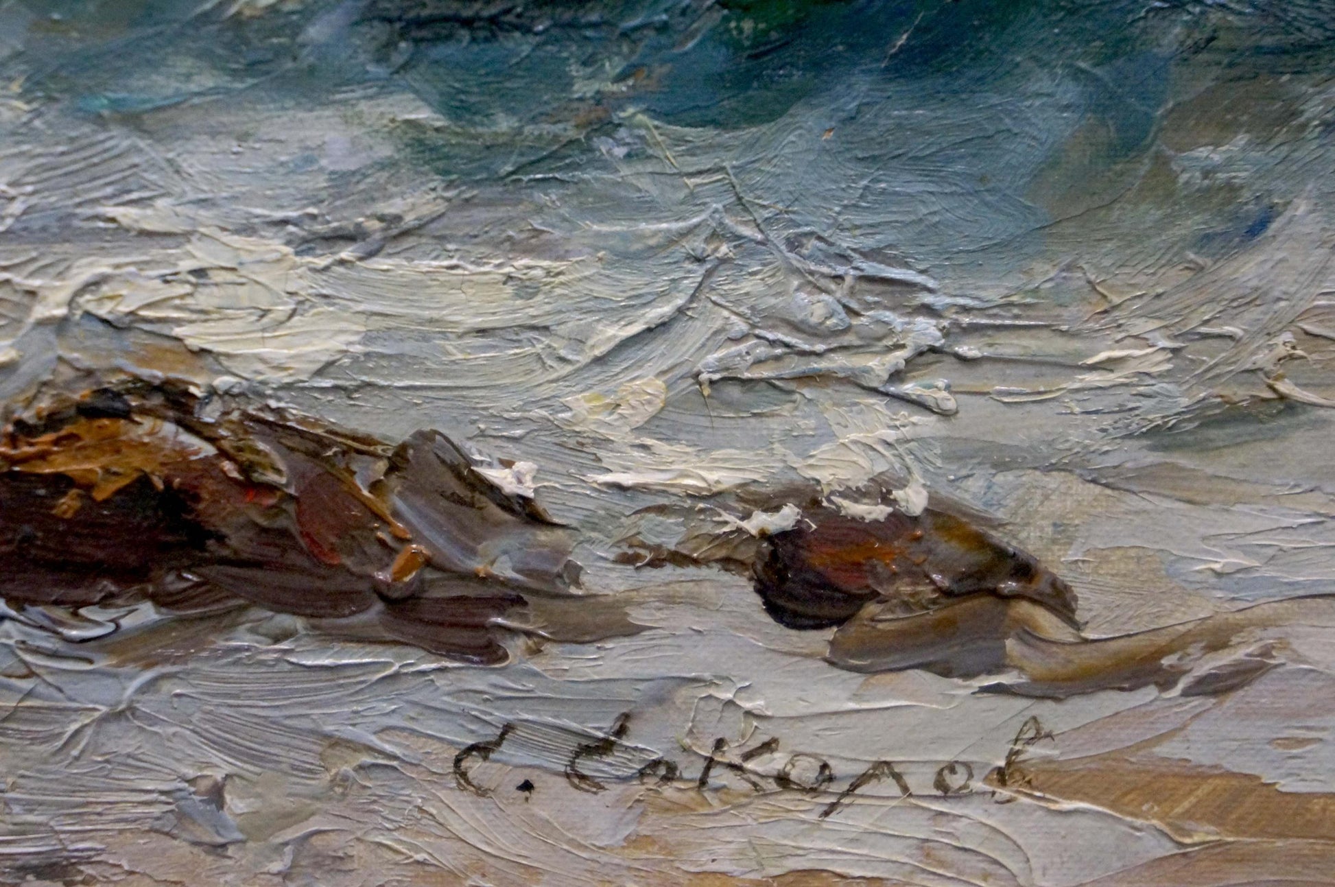 Textured oil painting of rugged sea waves shoreline by Sokolov Evgeny Mikhailovich