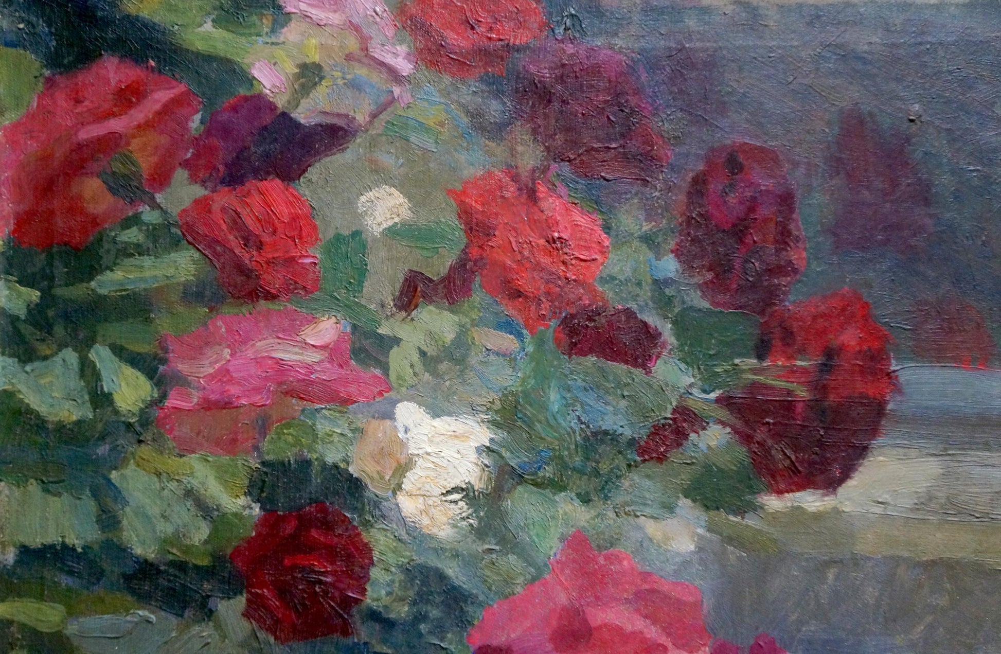 Vibrant red and pink roses oil painting by Pokulity Konstantin Ivanovich