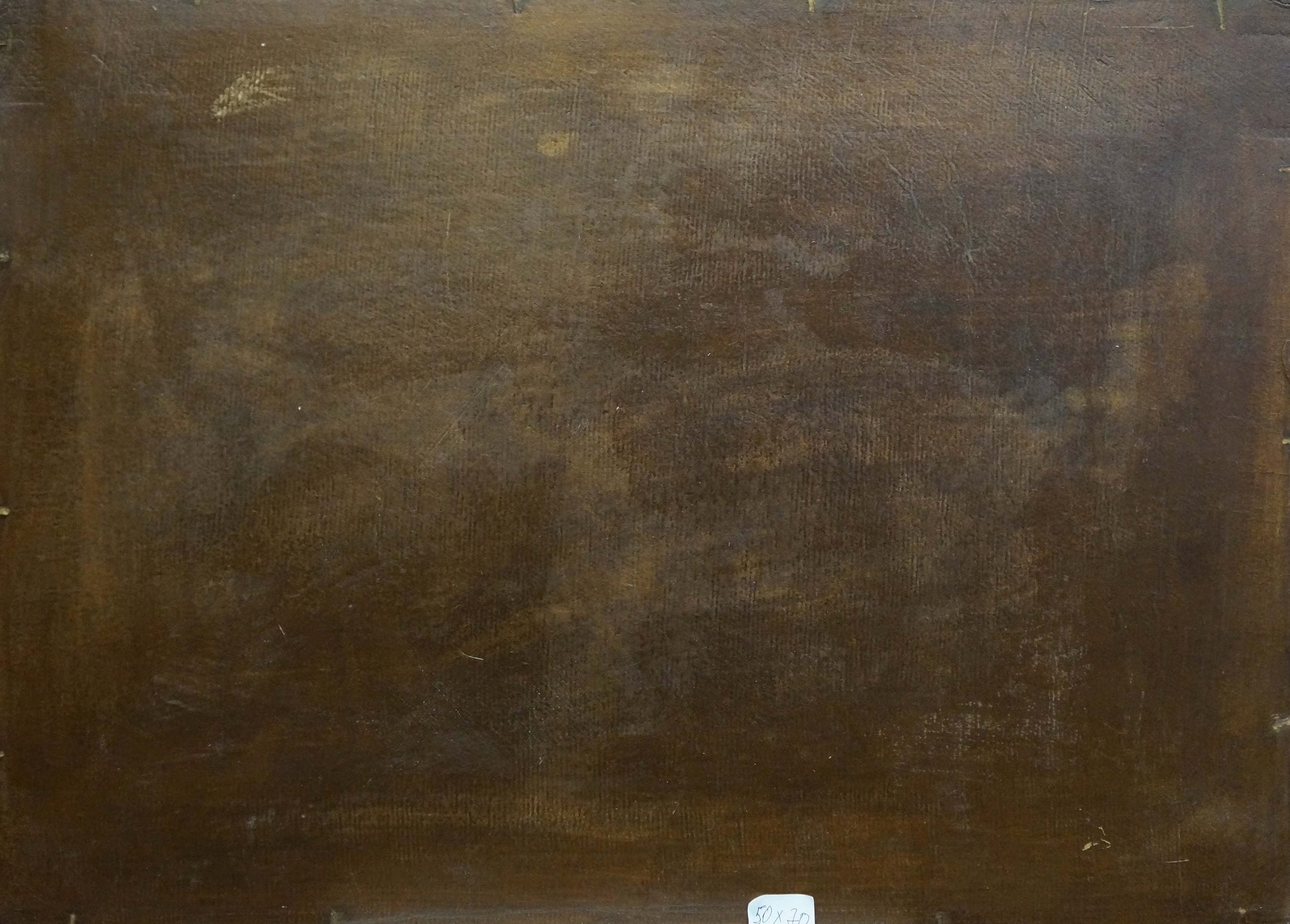 Dark brown textured canvas with brushstrokes in Oil painting Fish soup I. Braz