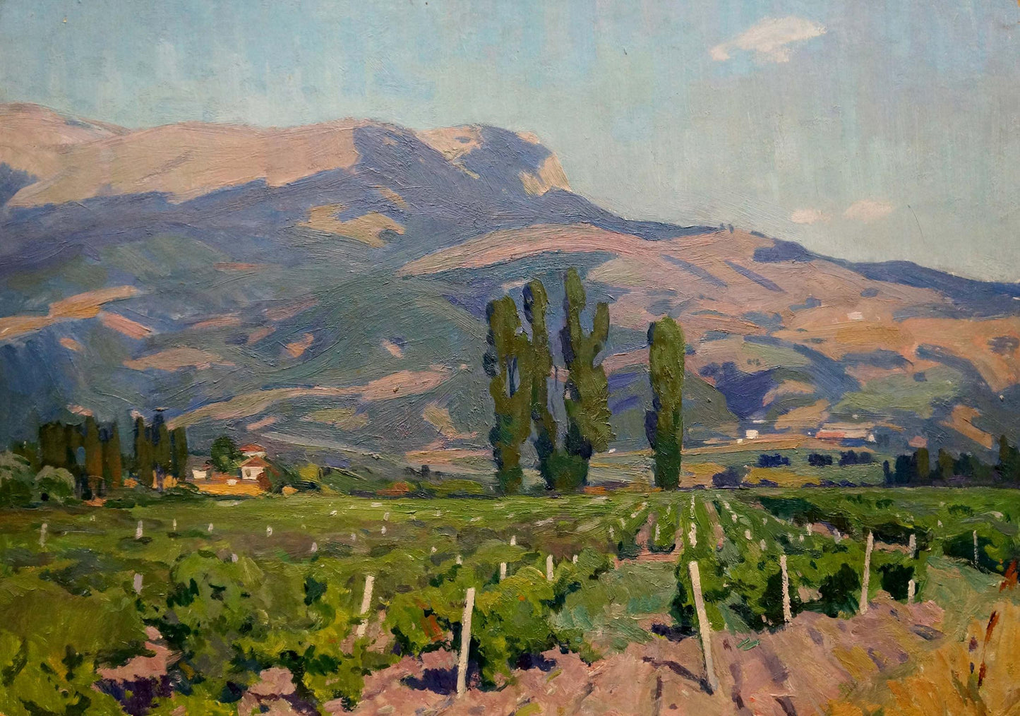 Serene oil painting of sunlit vineyard by Miroshnichenko Ivan Vasilievich