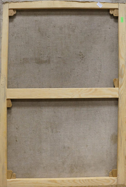 Back of light wood frame with gray fabric for Pokulity Red and white roses oil painting