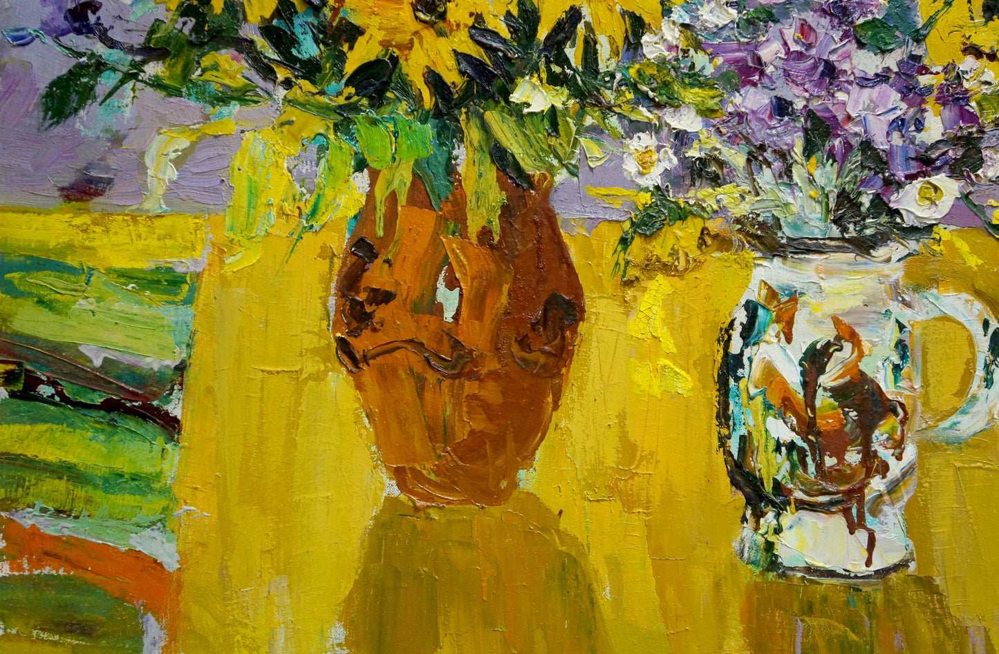 Oil painting of daisies and lilacs by Mandrikova Donchik Nadezhda Alekseevna