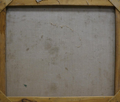 Back of framed Oil painting Daisies and lilacs Mandrikova canvas