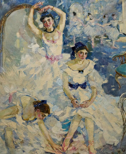 Vibrant oil painting of ballerinas in white tutus by Titarenko Maria Anatolyevna