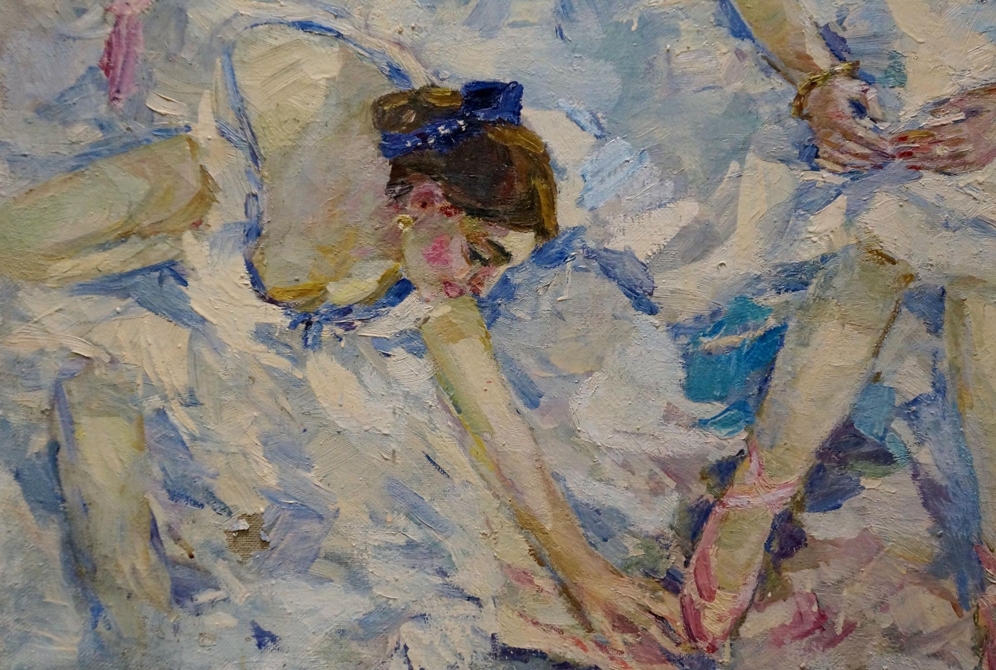 Oil painting of ballerina in white blue tutu by Titarenko Maria Anatolyevna