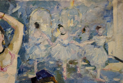 Soft blue and white impressionist ballerinas oil painting by Titarenko Maria Anatolyevna