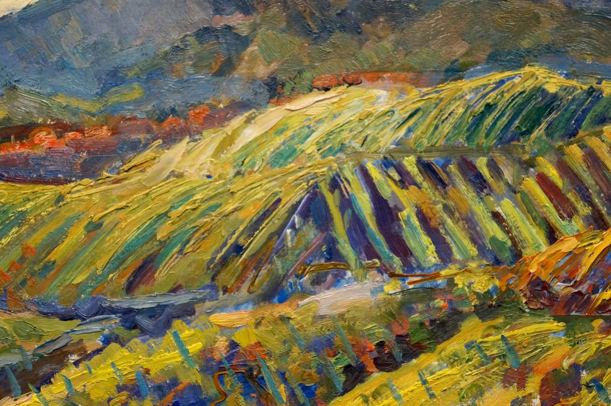 Vibrant impressionist oil painting of rolling hills by Migulko Viktor Vasilievich