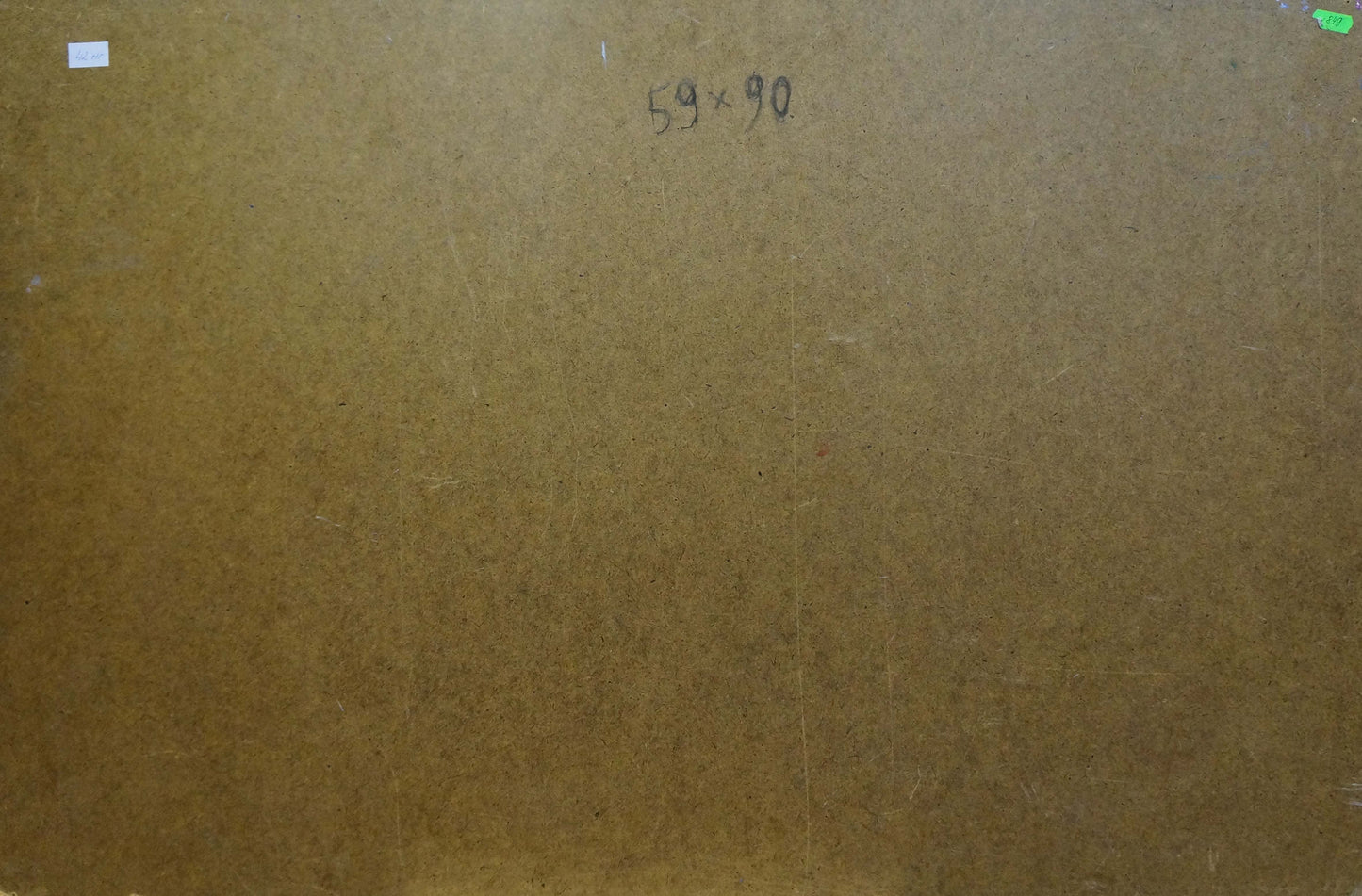 Back of Oil painting Still life with watermelon on brown particle board 59x90