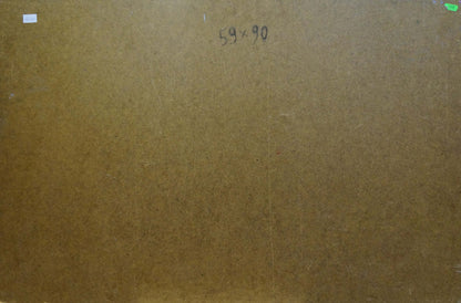 Back of Oil painting Still life with watermelon on brown particle board 59x90