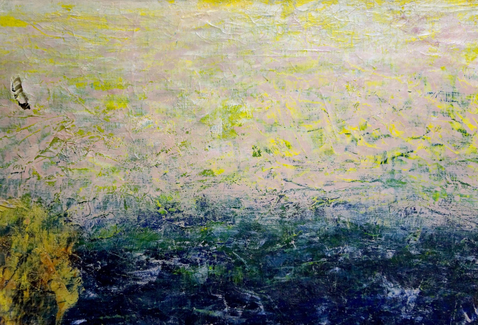 Oil painting Cliffs in the sea Veber with textured yellow green blue hues