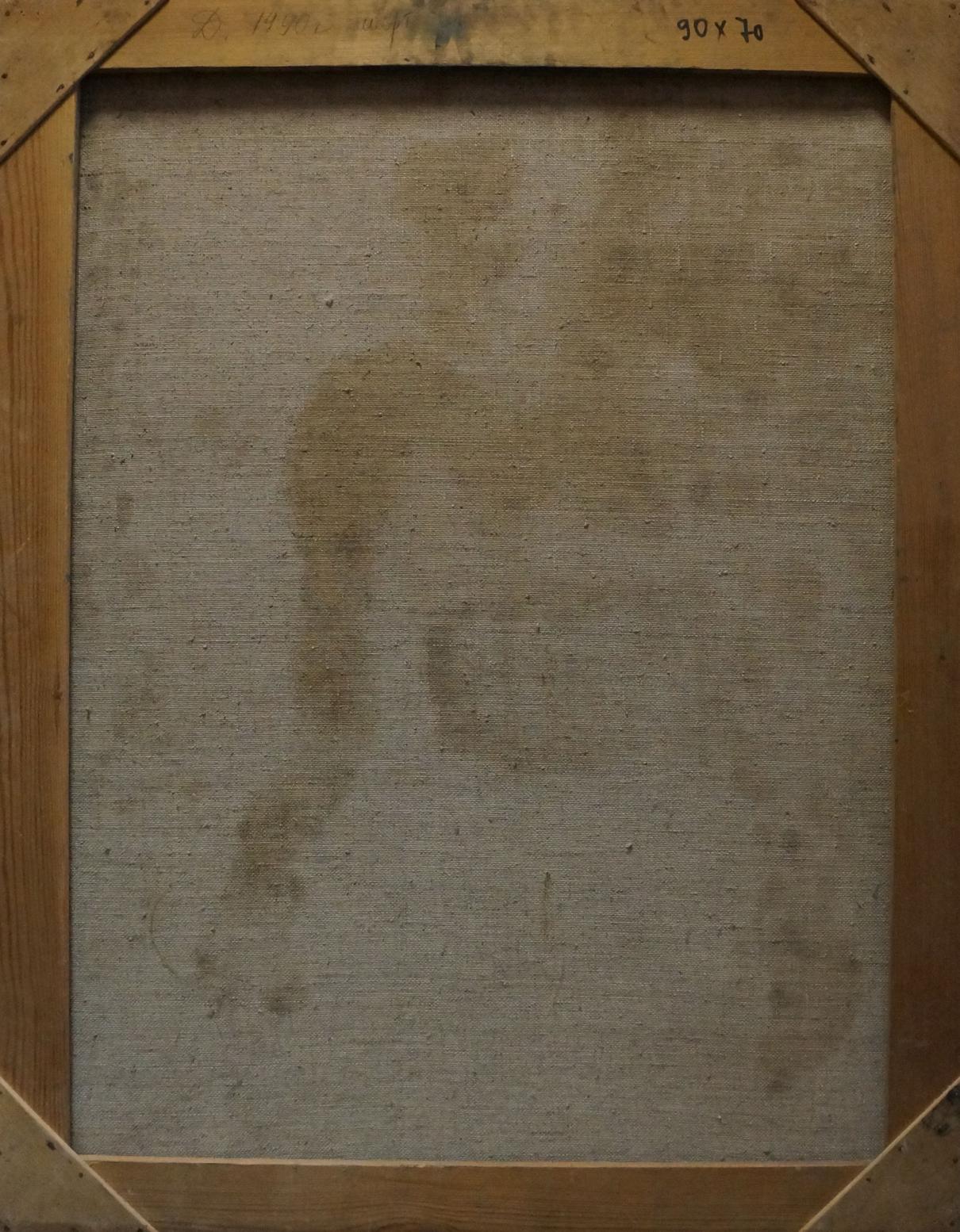 Back of framed Oil painting Portrait of a Man by Titarenko Daria Anatolyevna with brown stains