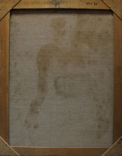 Back of framed Oil painting Portrait of a Man by Titarenko Daria Anatolyevna with brown stains