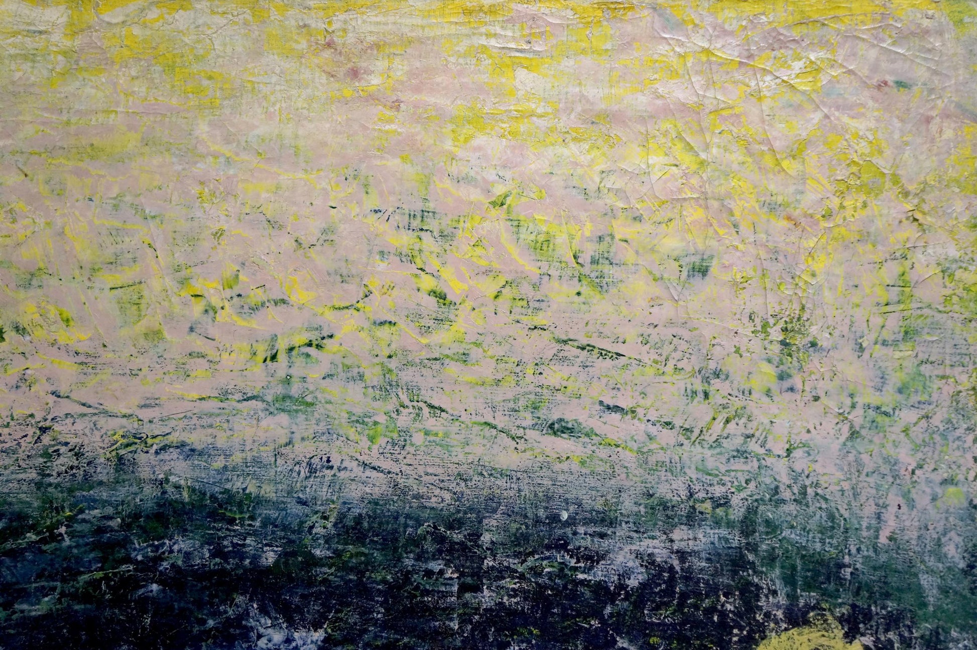 Abstract textured oil painting Cliffs in the sea Veber in yellow pink green