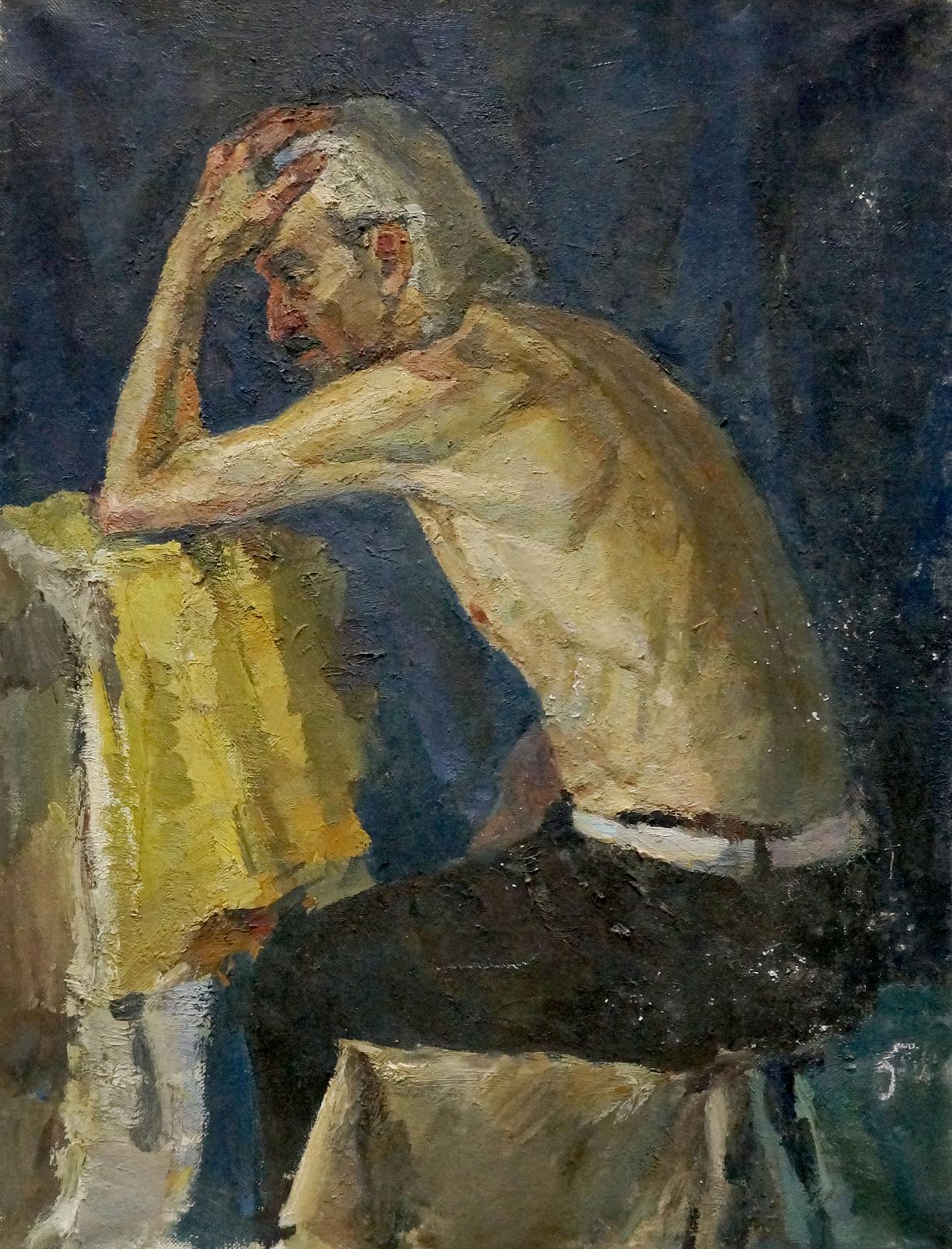 Pensive portrait oil painting of grandfather by Maria Titarenko