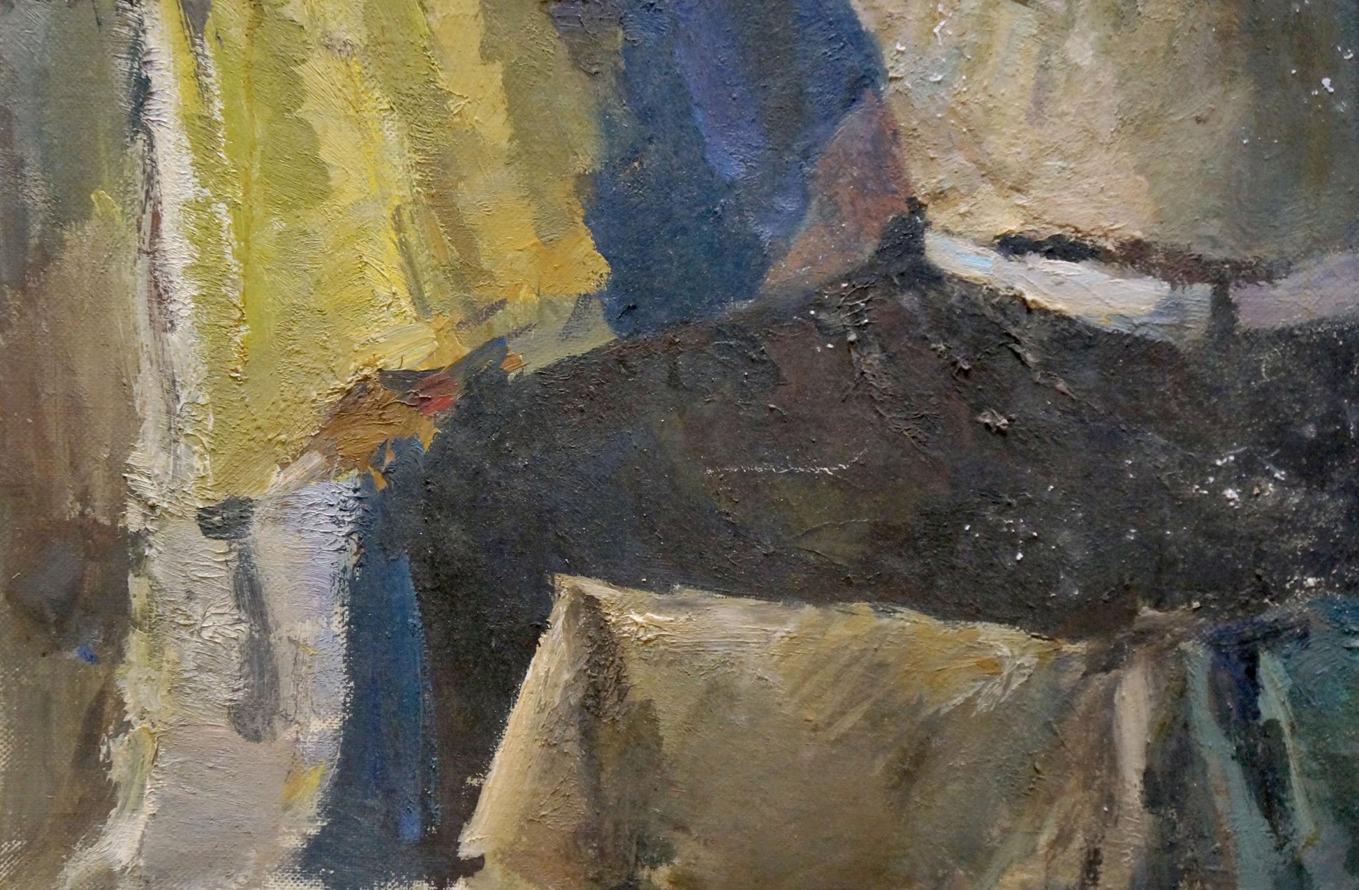 Oil painting of pensive grandfather portrait by Maria Titarenko